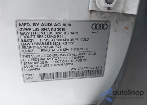 2019 Audi Q7 55 Premium из США, поврежденный, VIN WA1VAAF70KD015214